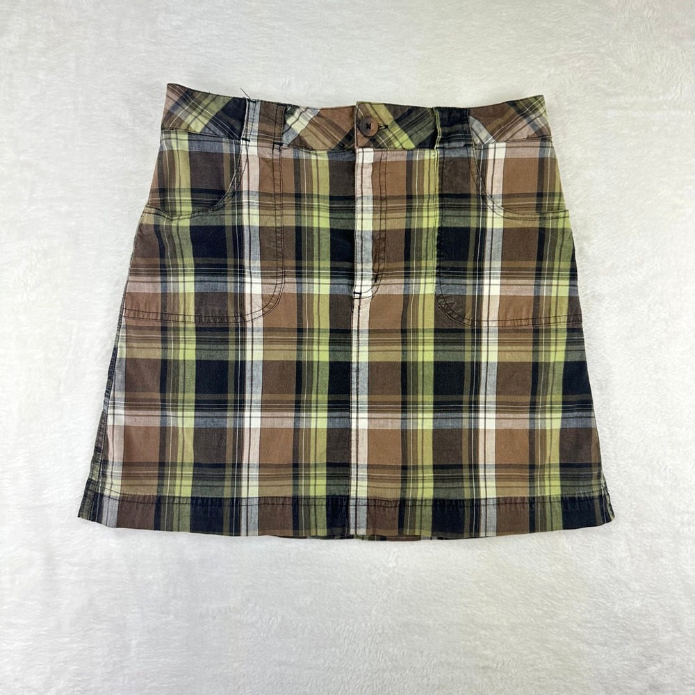 Preppy Skort Womens 10 Brown Plaid Mini Academia Coffee Casual Zip Stretch